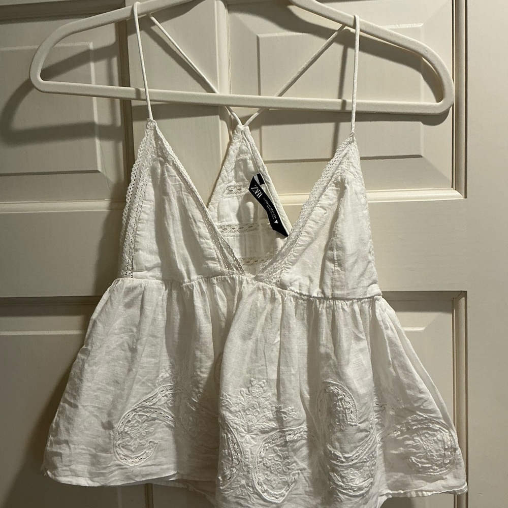 White Zara Embroidered Women's Top